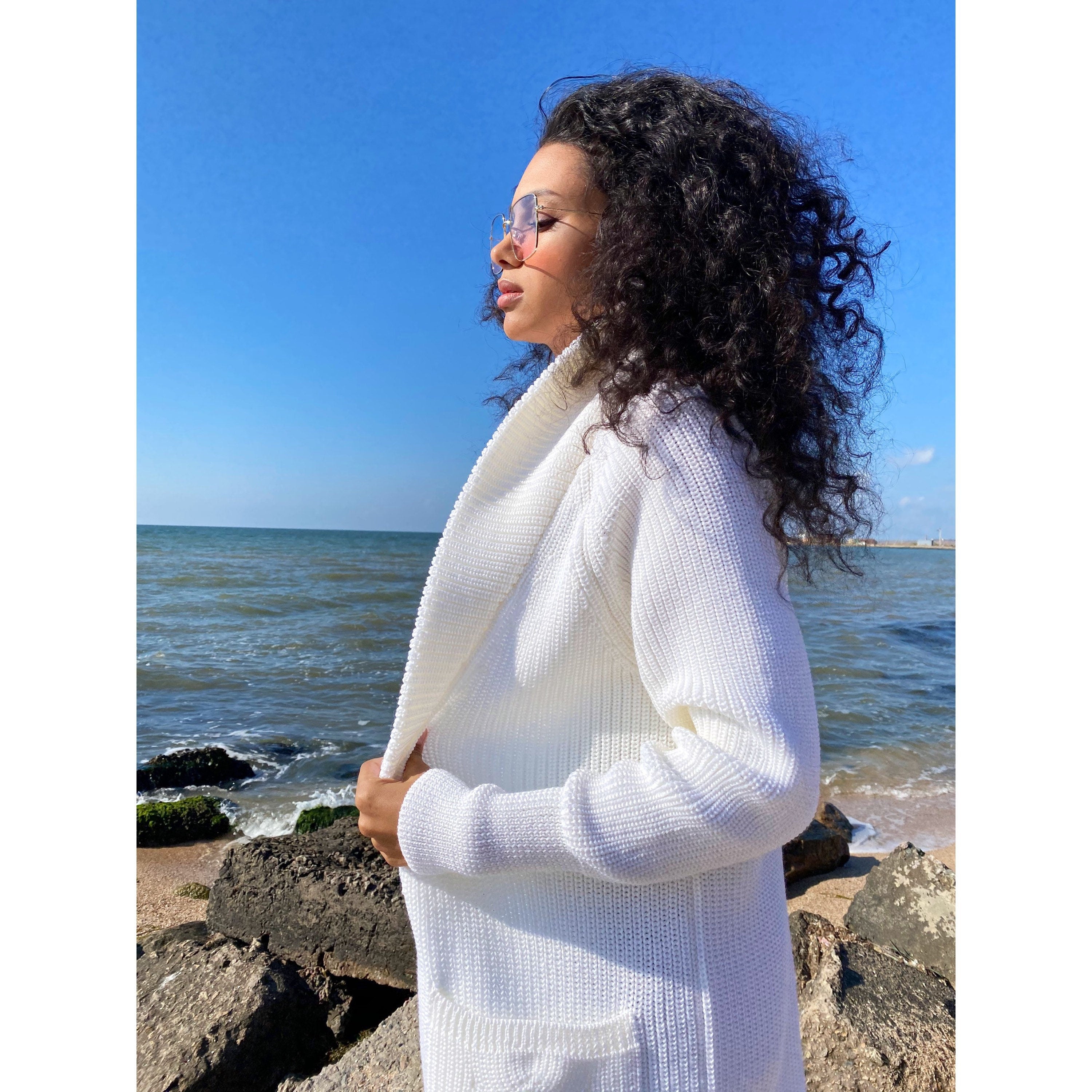 Merino wool chunky knit cardigan White midi Long Maxi Cardigan Long oversized coat Cable knit crochet cardigan sweater Cocoon knit coat