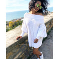 White off shoulder hand knit sweater dress/bohemian sweater dress/off shoulder white dress/white knit tunic/braid chunky sweater
