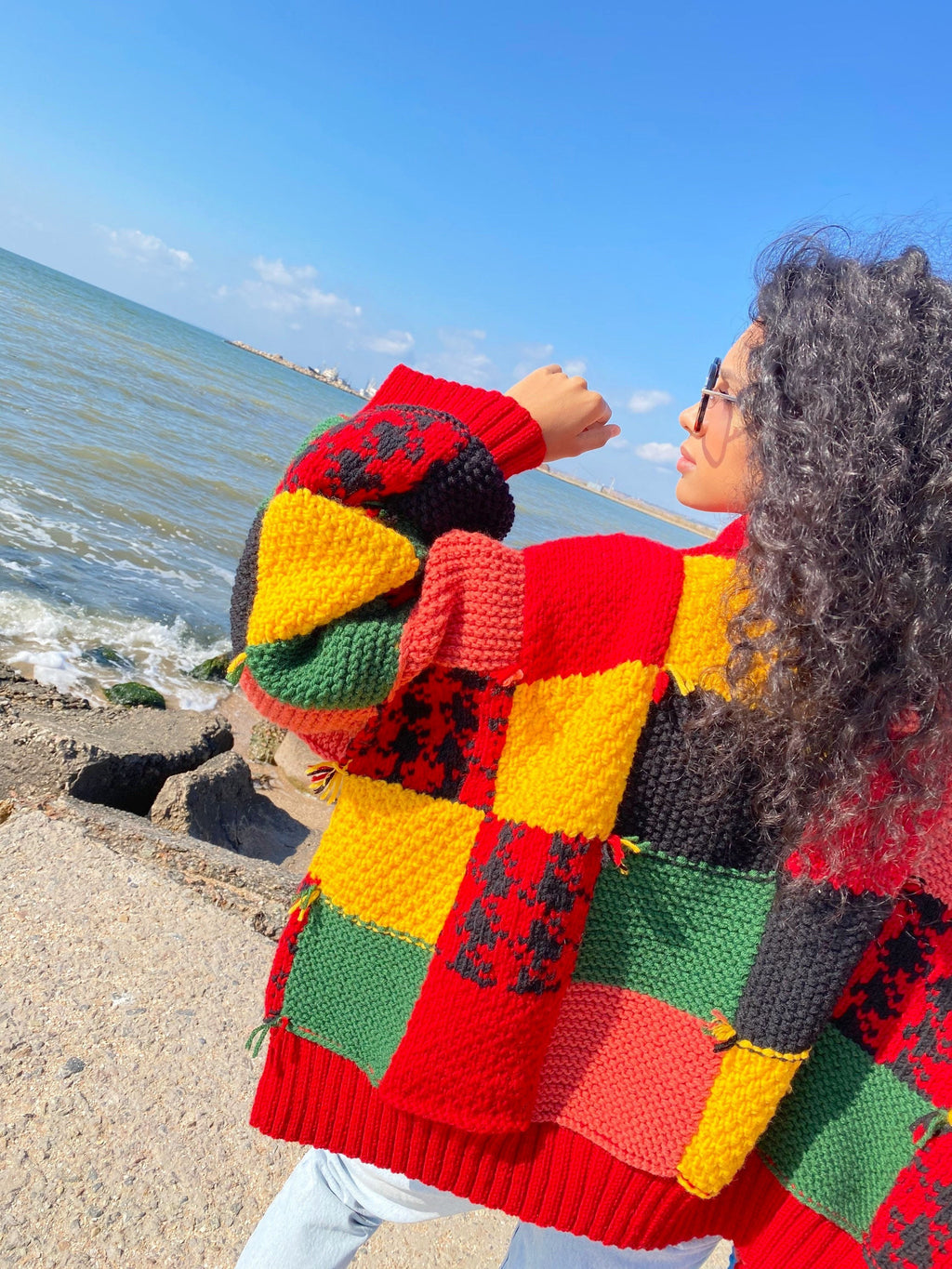 Knit wool patchwork unisex cardigan Chunky knit colourblock cardigan Patchwork Harry Sweater Colorful Cardigan Oversized Crochet Cardigan