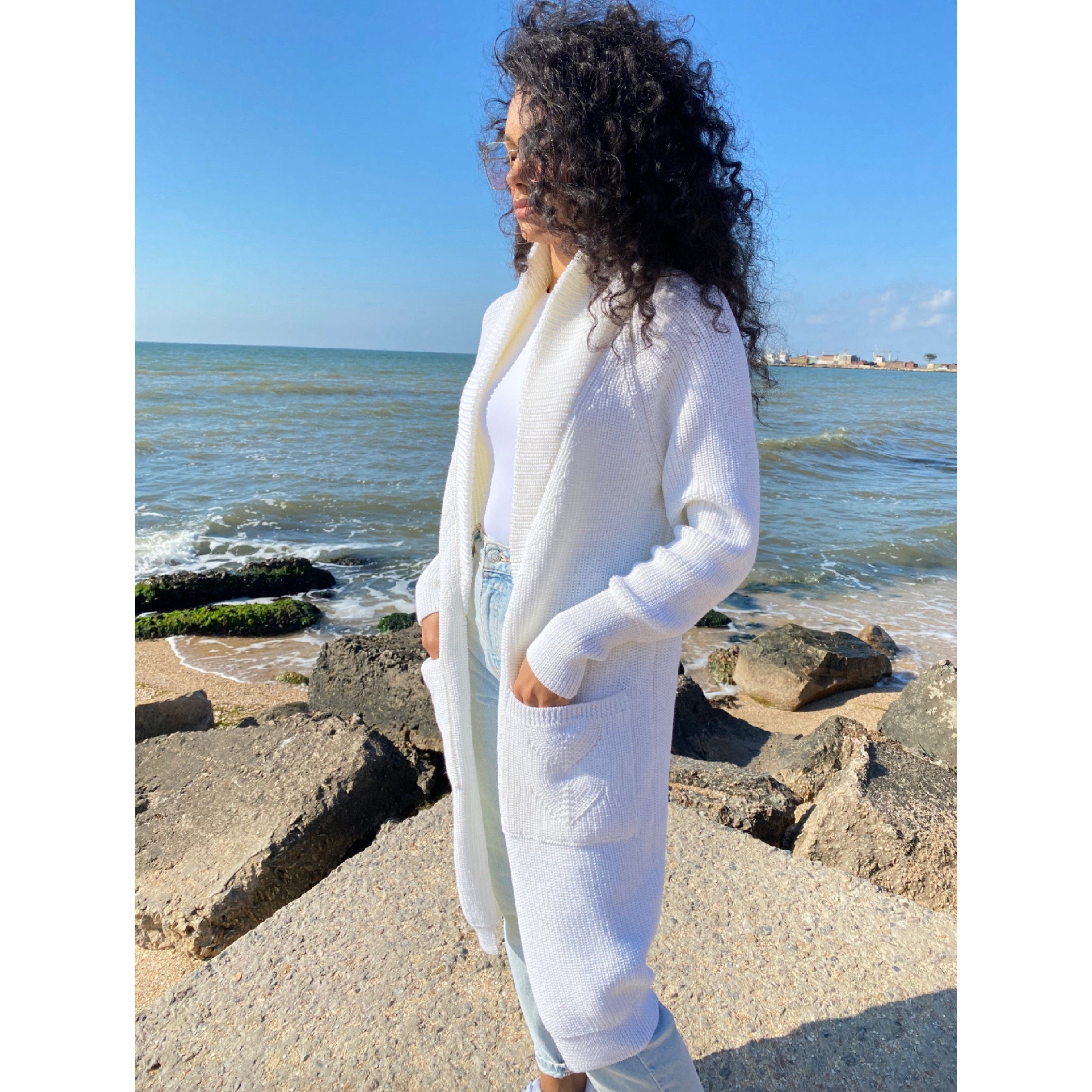 Merino wool chunky knit cardigan White midi Long Maxi Cardigan Long oversized coat Cable knit crochet cardigan sweater Cocoon knit coat