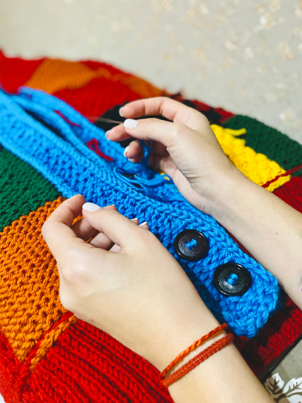 Hand knit merino wool red green yellow patchwork sweater Harry St /JW Anderson Inspired unisex cardigan Chunky knit colourblock plus size