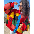 Knit wool patchwork unisex cardigan Chunky knit colourblock cardigan Patchwork Harry Sweater Colorful Cardigan Oversized Crochet Cardigan