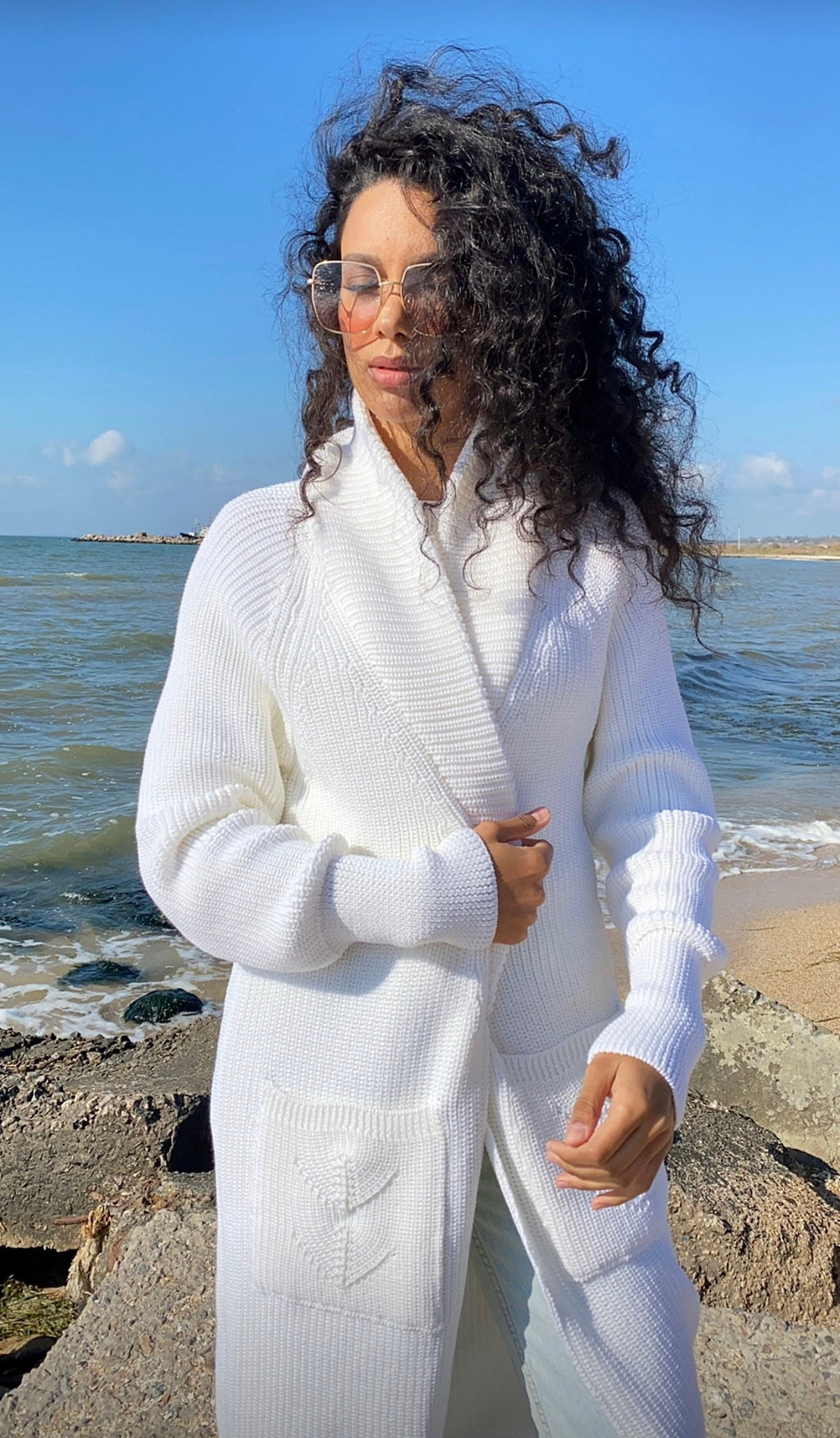 Merino wool chunky knit cardigan White midi Long Maxi Cardigan Long oversized coat Cable knit crochet cardigan sweater Cocoon knit coat
