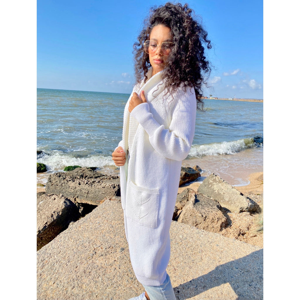 Merino wool chunky knit cardigan White midi Long Maxi Cardigan Long oversized coat Cable knit crochet cardigan sweater Cocoon knit coat