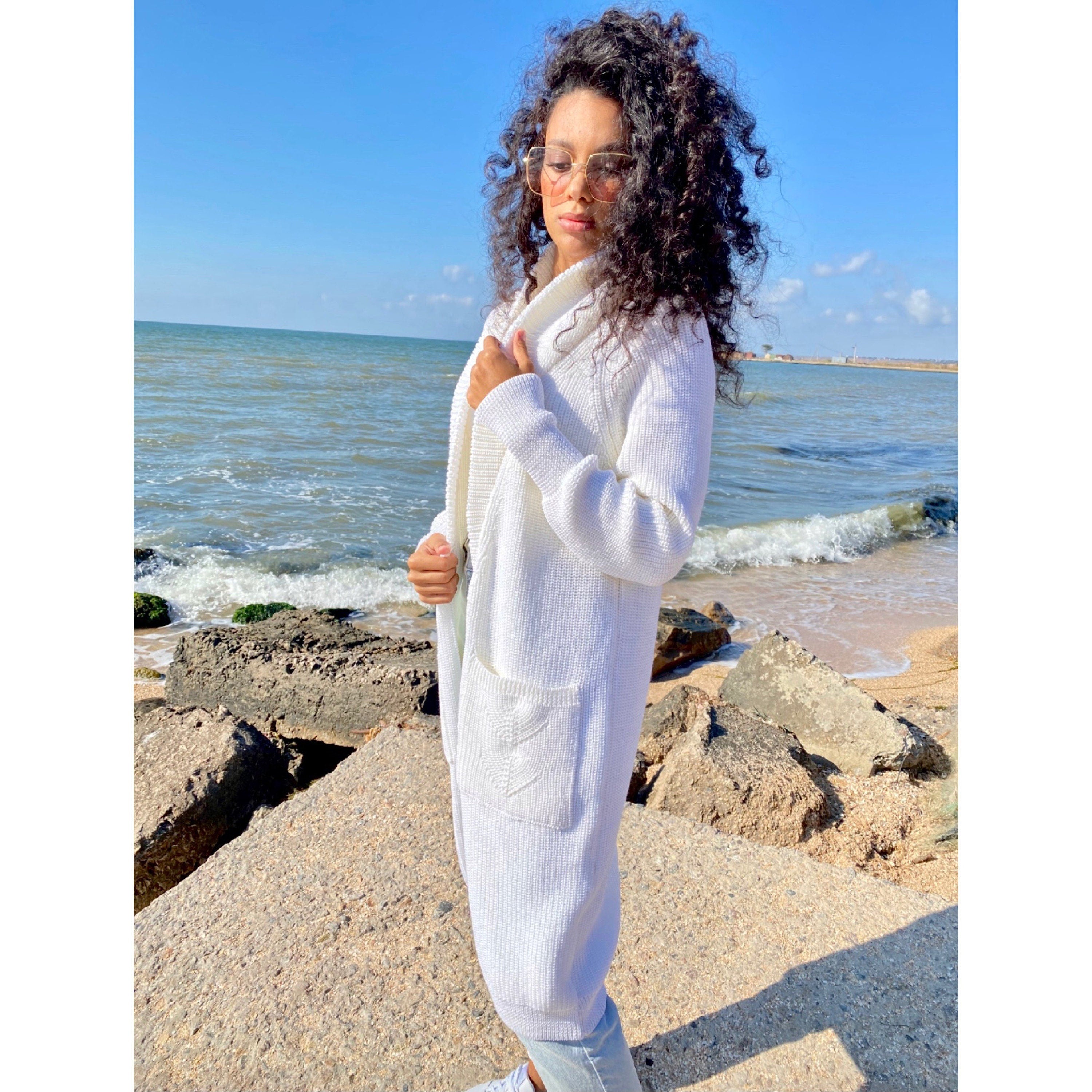 Merino wool chunky knit cardigan White midi Long Maxi Cardigan Long oversized coat Cable knit crochet cardigan sweater Cocoon knit coat