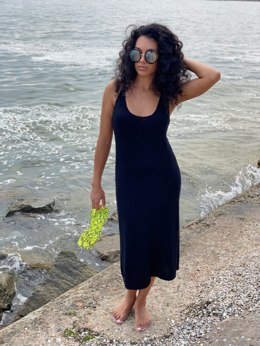 Black cotton bamboo dress thin spaghetti straps/beach tunic/sleeveless midi dress/cotton knit beach dress/thin summer dress/dress mermaid