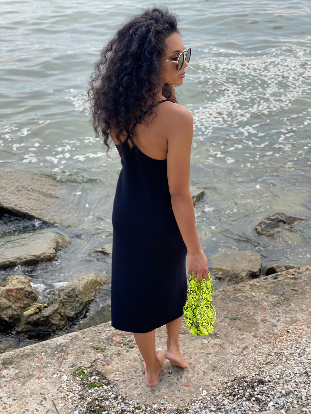 Black cotton bamboo dress thin spaghetti straps/beach tunic/sleeveless midi dress/cotton knit beach dress/thin summer dress/dress mermaid
