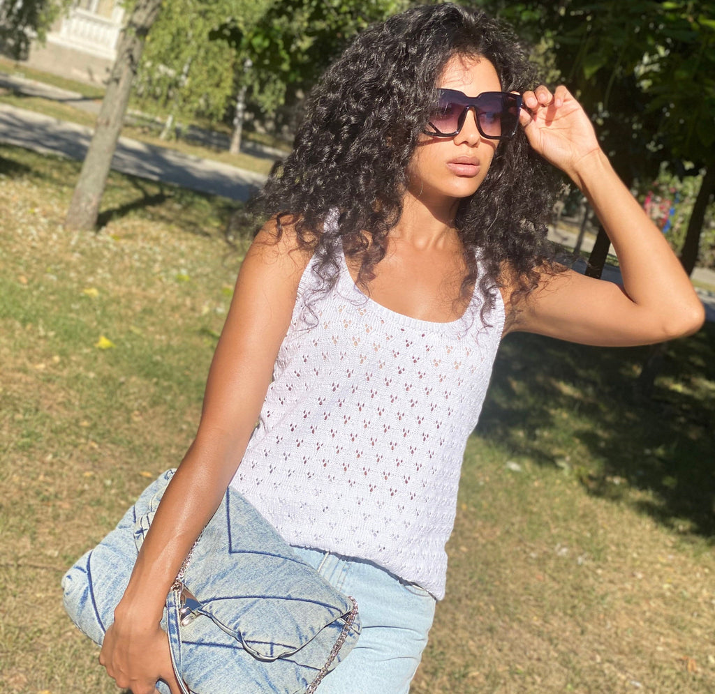 Knit white top for women/sleeveless knitviolet top for women/Cotton Knit Top/knit Vintage Cotton Pastel Top For Women/knitted thin crop top