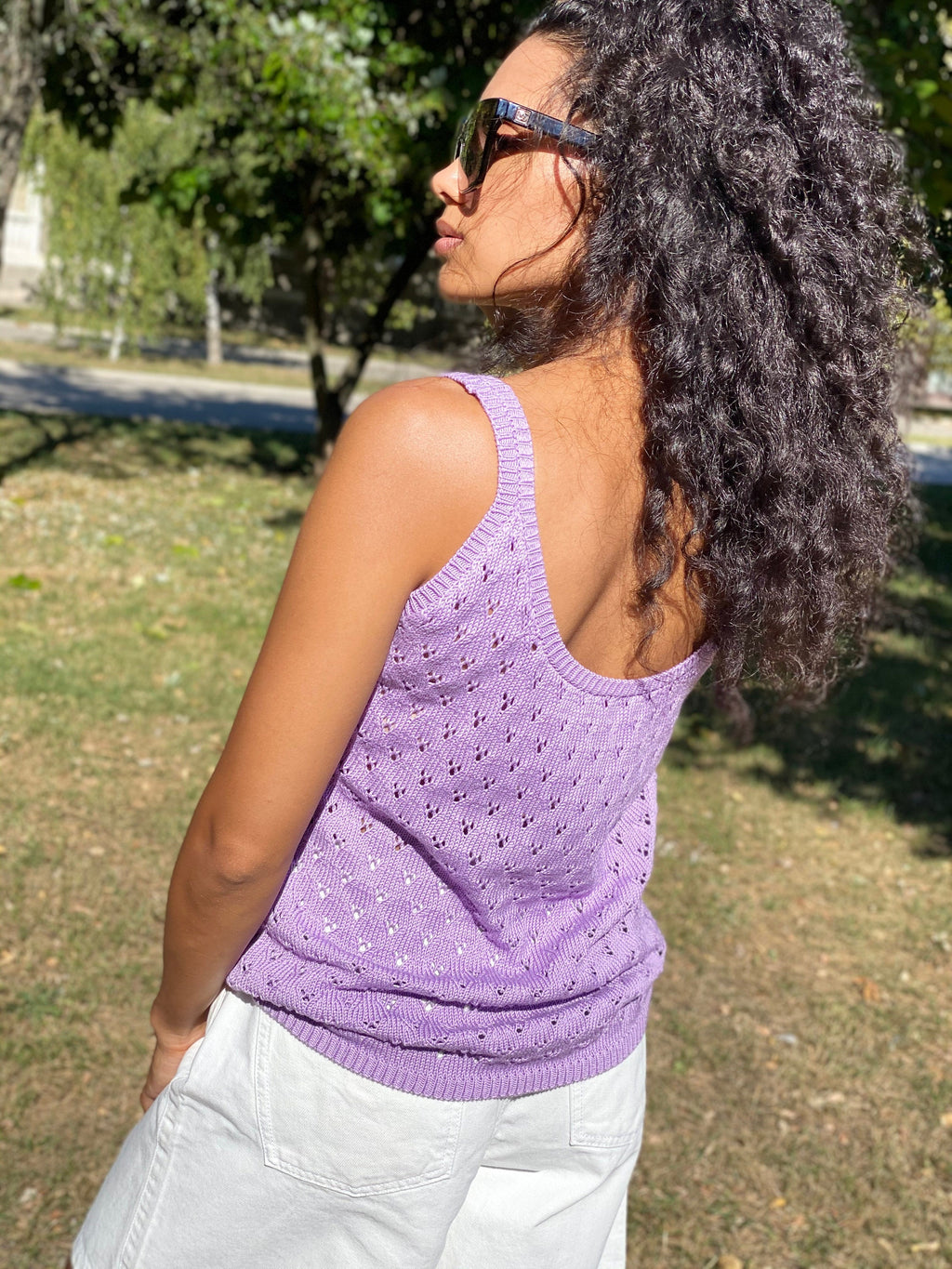 Knit white top for women/sleeveless knitviolet top for women/Cotton Knit Top/knit Vintage Cotton Pastel Top For Women/knitted thin crop top
