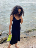 Black cotton bamboo dress thin spaghetti straps/beach tunic/sleeveless midi dress/cotton knit beach dress/thin summer dress/dress mermaid