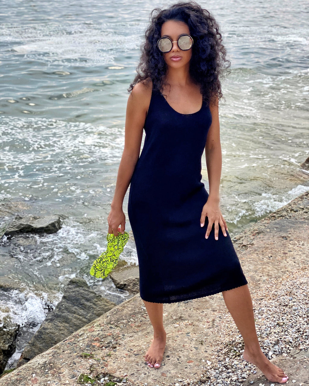 Black cotton bamboo dress thin spaghetti straps/beach tunic/sleeveless midi dress/cotton knit beach dress/thin summer dress/dress mermaid