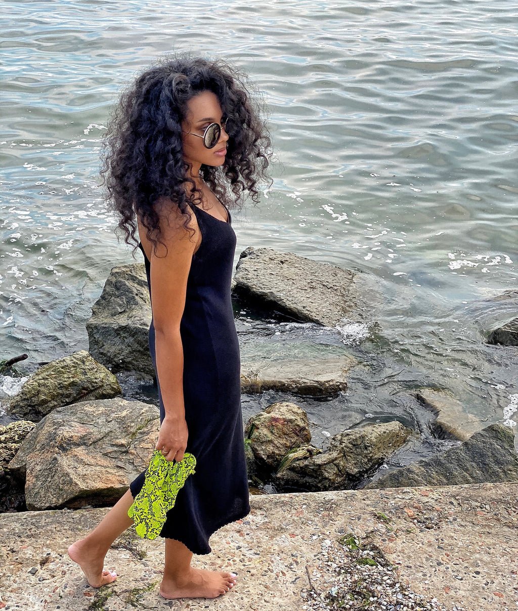 Black cotton bamboo dress thin spaghetti straps/beach tunic/sleeveless midi dress/cotton knit beach dress/thin summer dress/dress mermaid