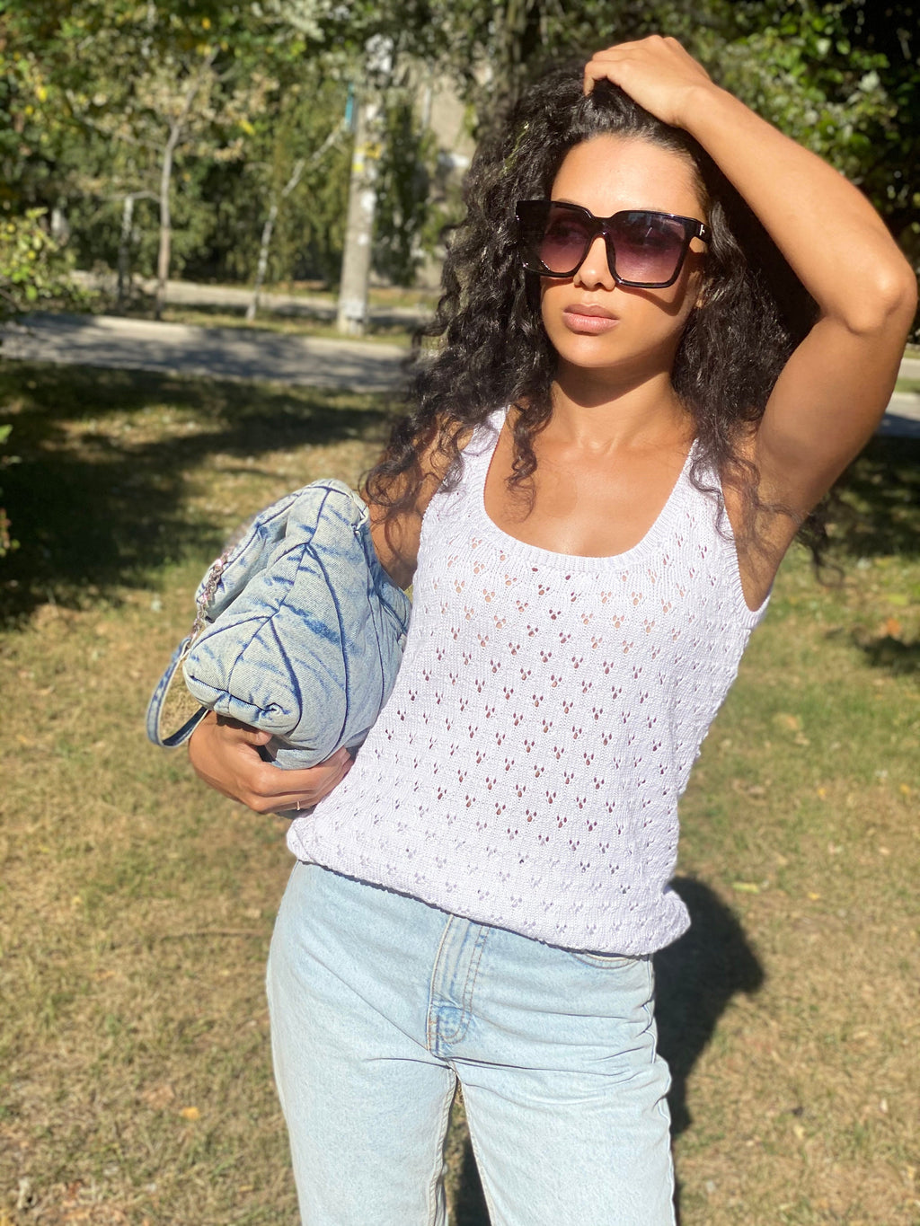 Knit white top for women/sleeveless knitviolet top for women/Cotton Knit Top/knit Vintage Cotton Pastel Top For Women/knitted thin crop top