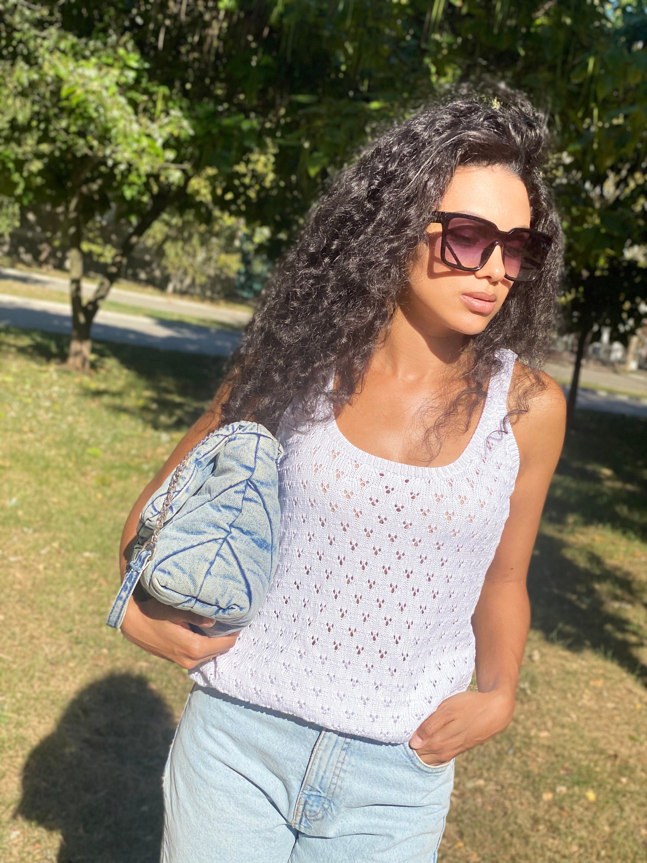 Knit white top for women/sleeveless knitviolet top for women/Cotton Knit Top/knit Vintage Cotton Pastel Top For Women/knitted thin crop top