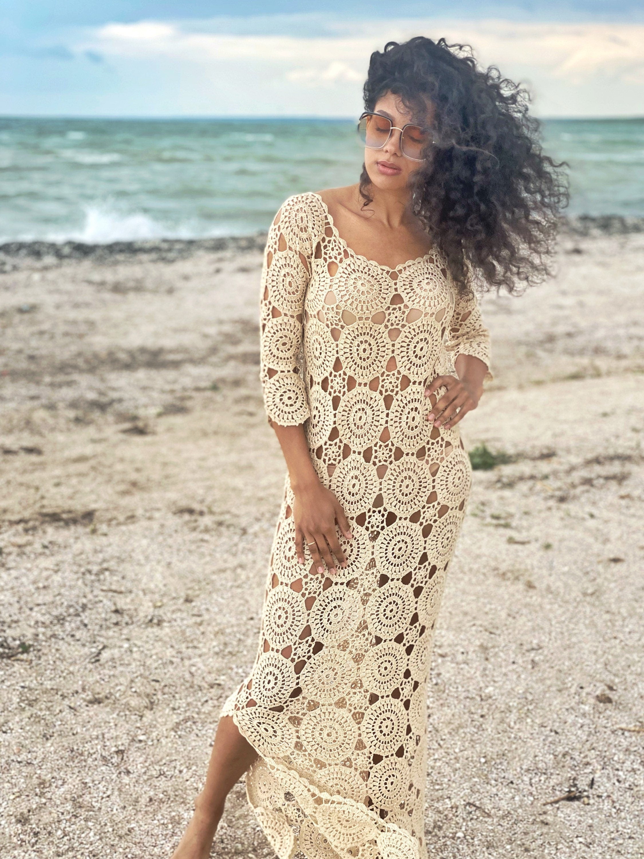 Beach maxi dress Crochet dress Dress for beach wedding Blue White Wedding dress beach boho Beach dress Cover up Womens beach cover up