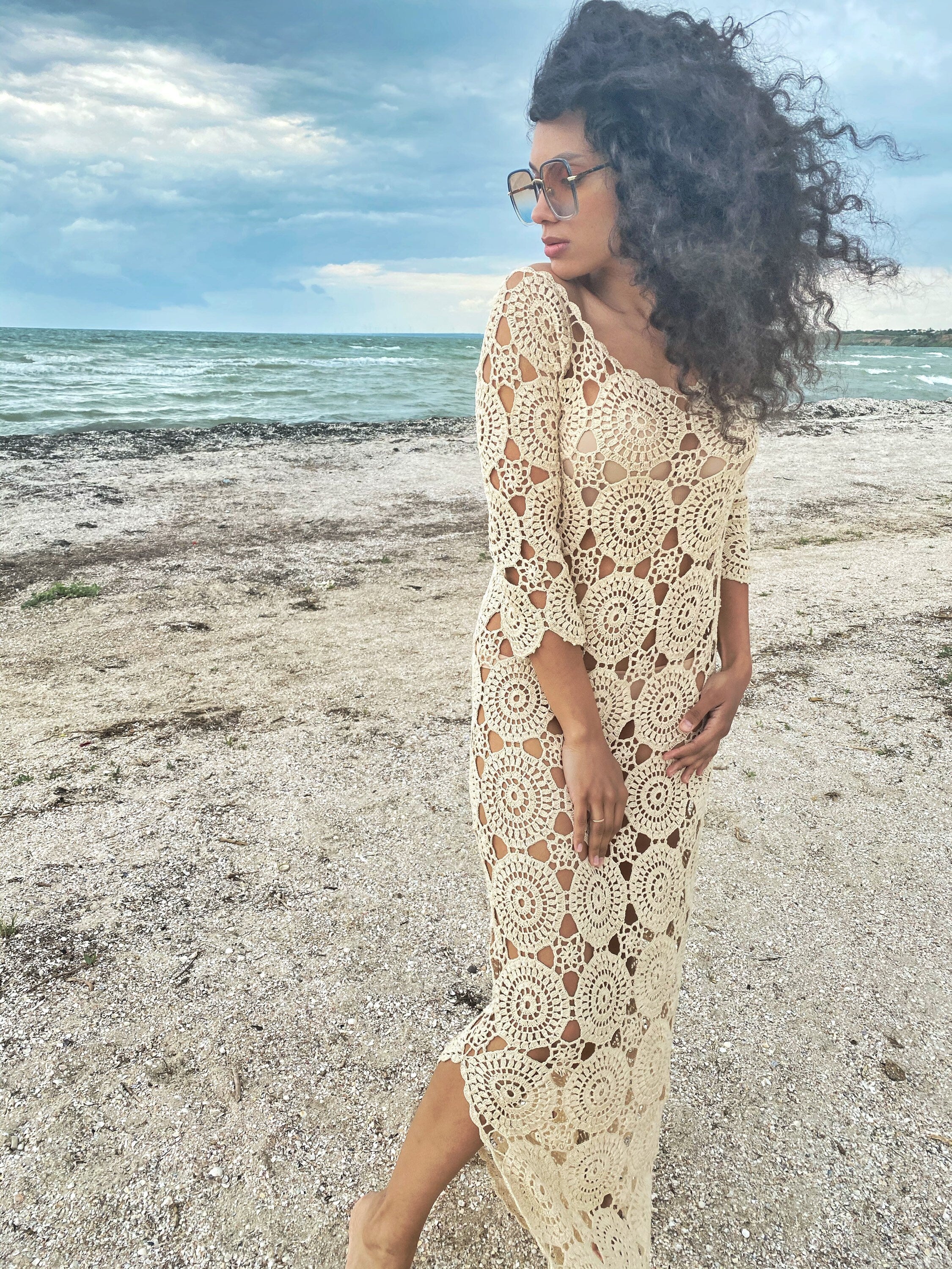 Long crocheted dress cover ups/Turquoise beach dress/Knit Backless Bikini Cover Ups Beachwear/wedding beach dress/ dress for beach wedding