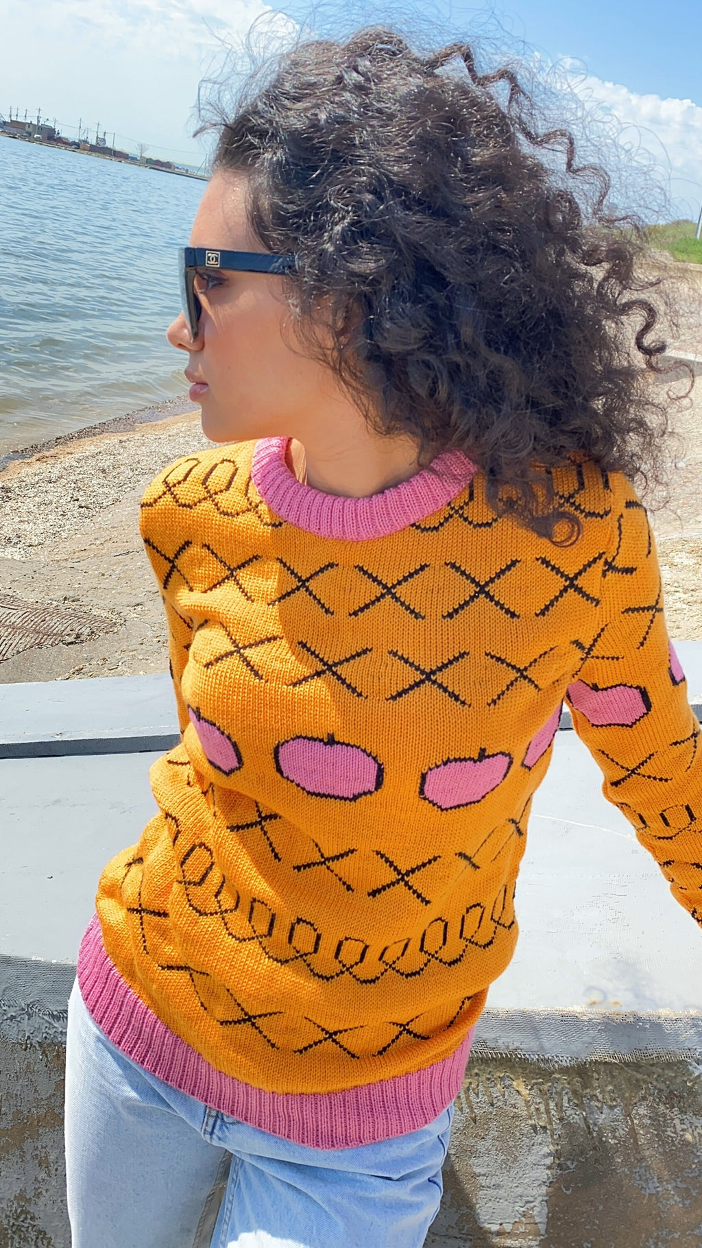 Pink apples orange knit Sweater Halloween Sweater Merino wool mixture X sweater unisex Yellow orange pink Sweater Unisex Ugly Sweater