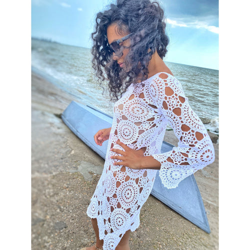 Beach dress/beach Cover-Ups/white crochet dress/mini white cover-ups/cotton crochet dress/crochet vintage/beachwear/lace crochet dress