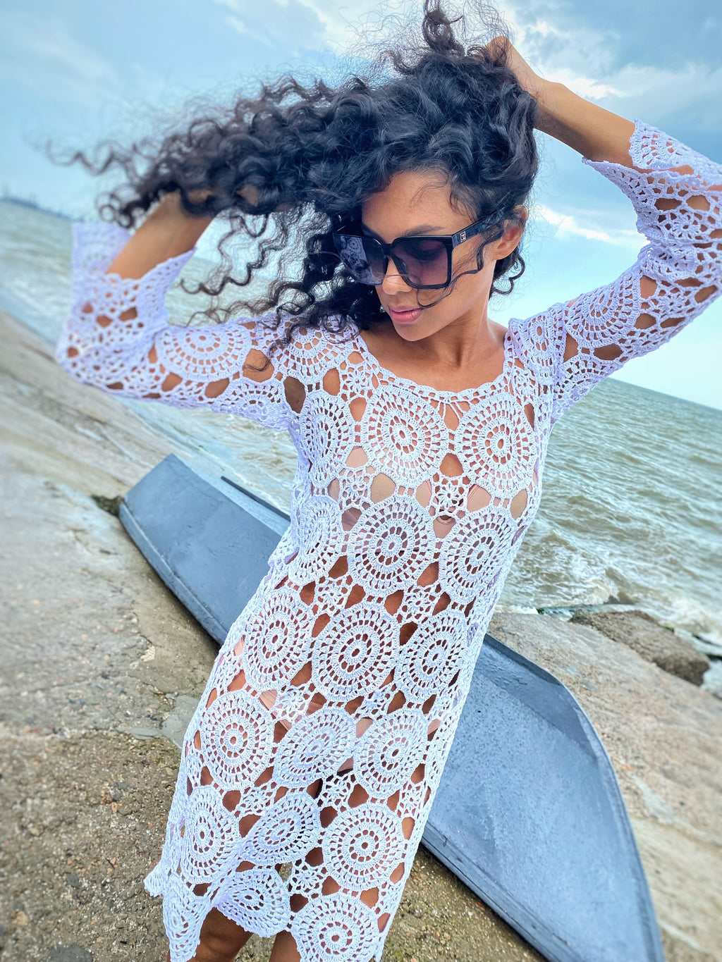 Beach dress/beach Cover-Ups/white crochet dress/mini white cover-ups/cotton crochet dress/crochet vintage/beachwear/lace crochet dress