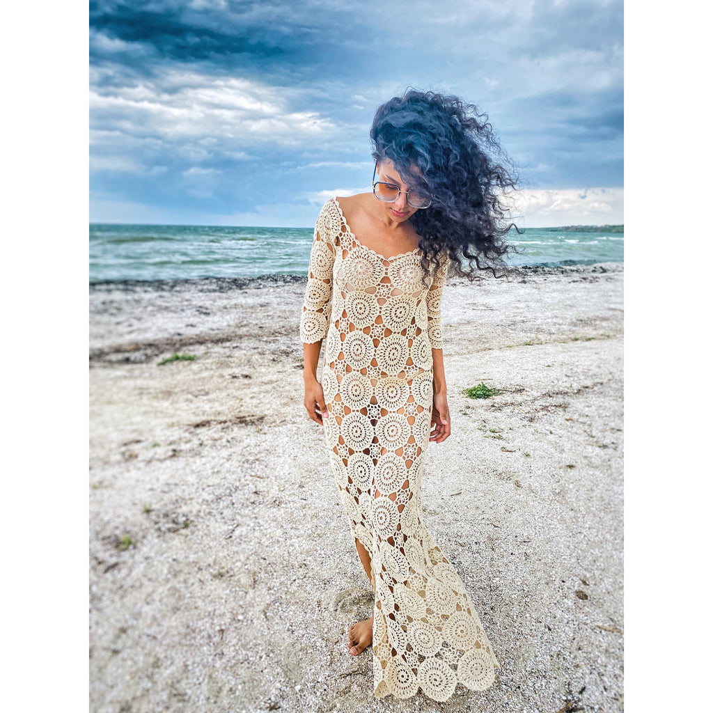Beach crochet maxi dress/dress for beach wedding beach cover up/Crochet Beach Dress/white beige beach cover up/wedding dress beach boho