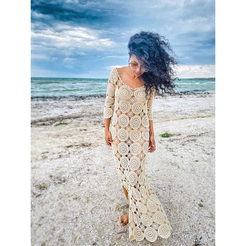 Beach crochet maxi dress/dress for beach wedding beach cover up/Crochet Beach Dress/white beige beach cover up/wedding dress beach boho