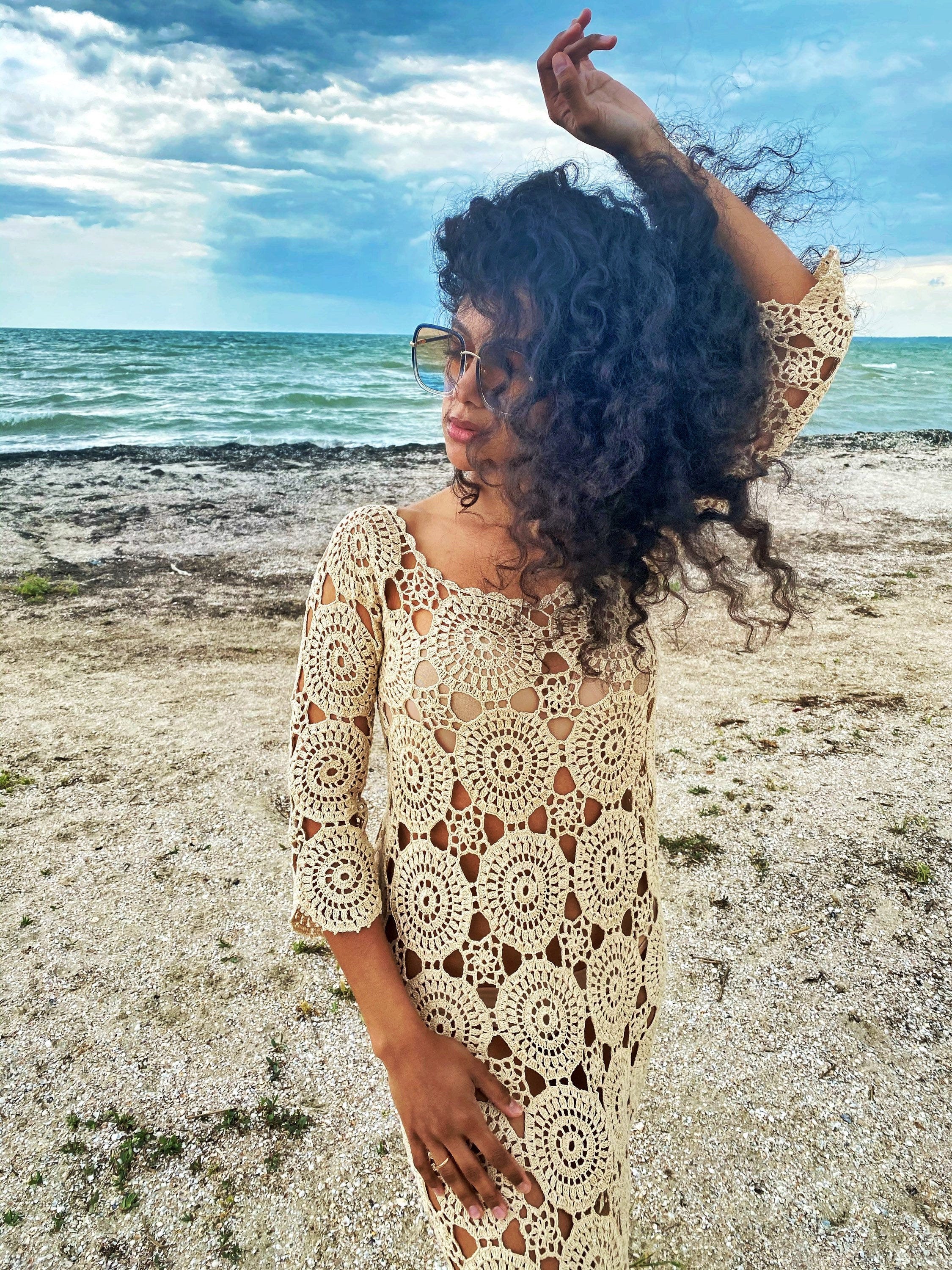 Beach crochet maxi dress/dress for beach wedding beach cover up/Crochet Beach Dress/white beige beach cover up/wedding dress beach boho