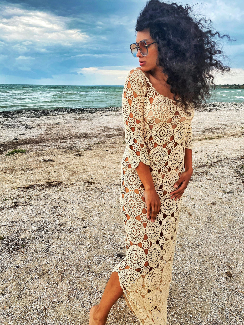 Beach crochet maxi dress/dress for beach wedding beach cover up/Crochet Beach Dress/white beige beach cover up/wedding dress beach boho
