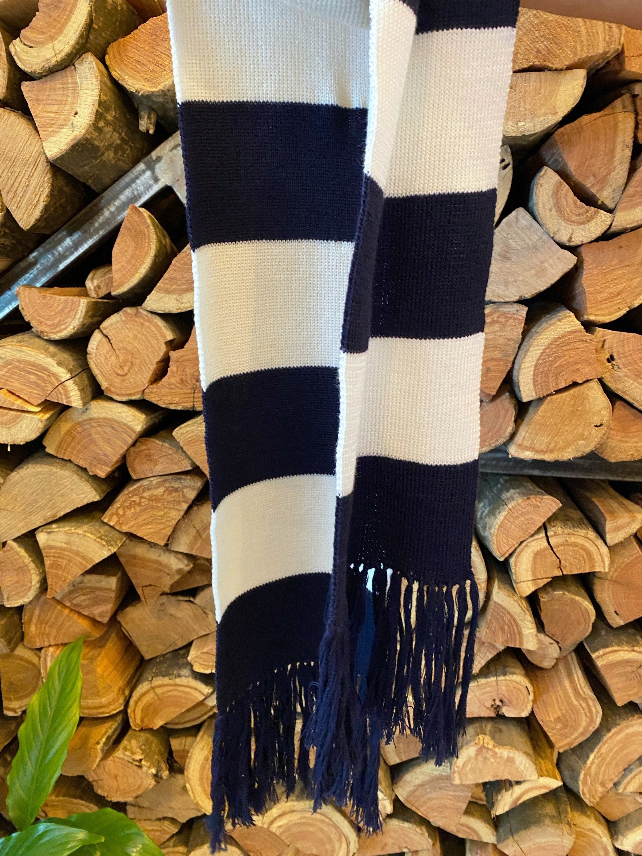 Knitted Striped scarf blue white soft meino knit scarf unisix/long mens scarf with tassels/gift for her him birthday gift