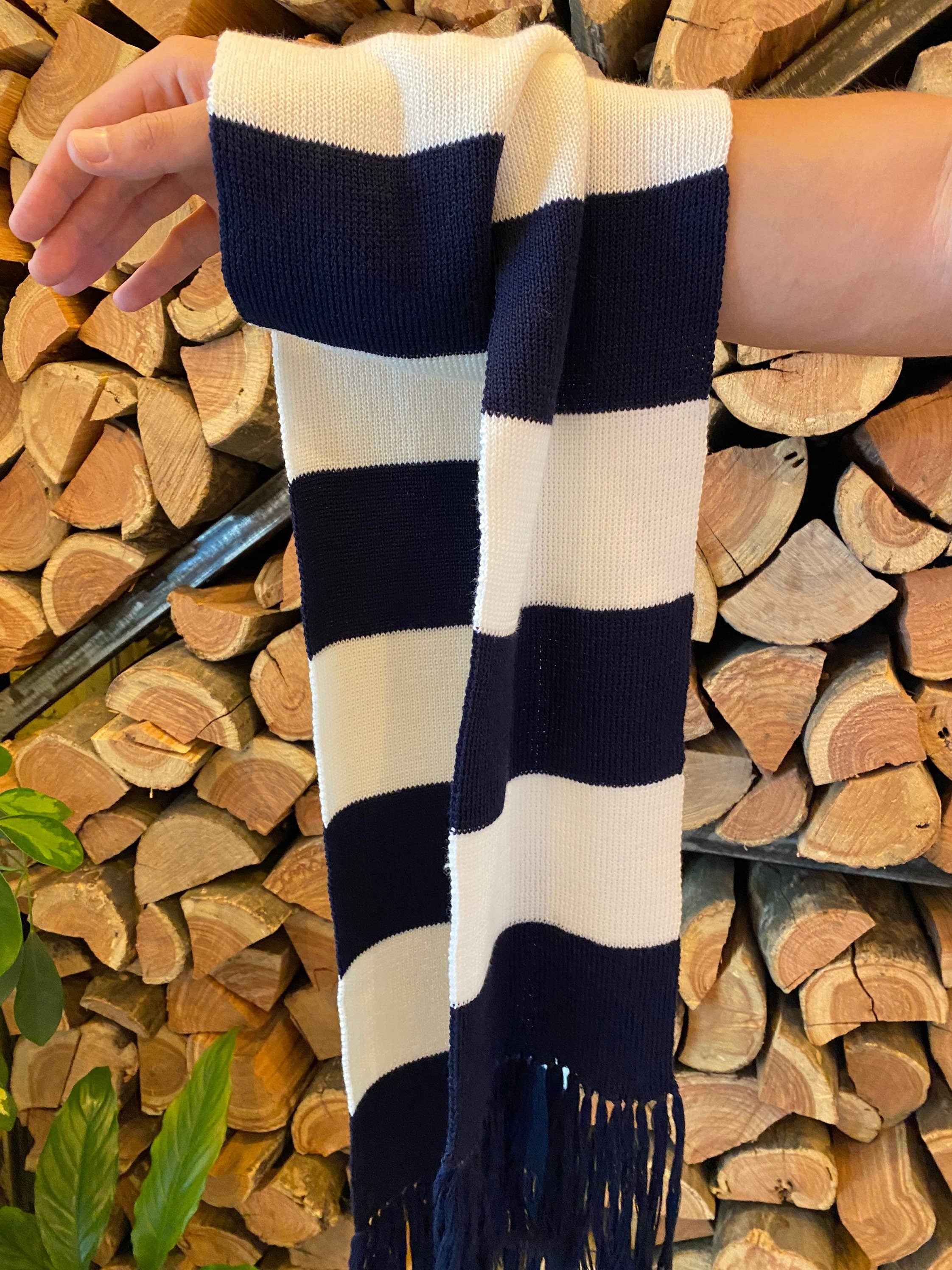 Knitted Striped scarf blue white soft meino knit scarf unisix/long mens scarf with tassels/gift for her him birthday gift