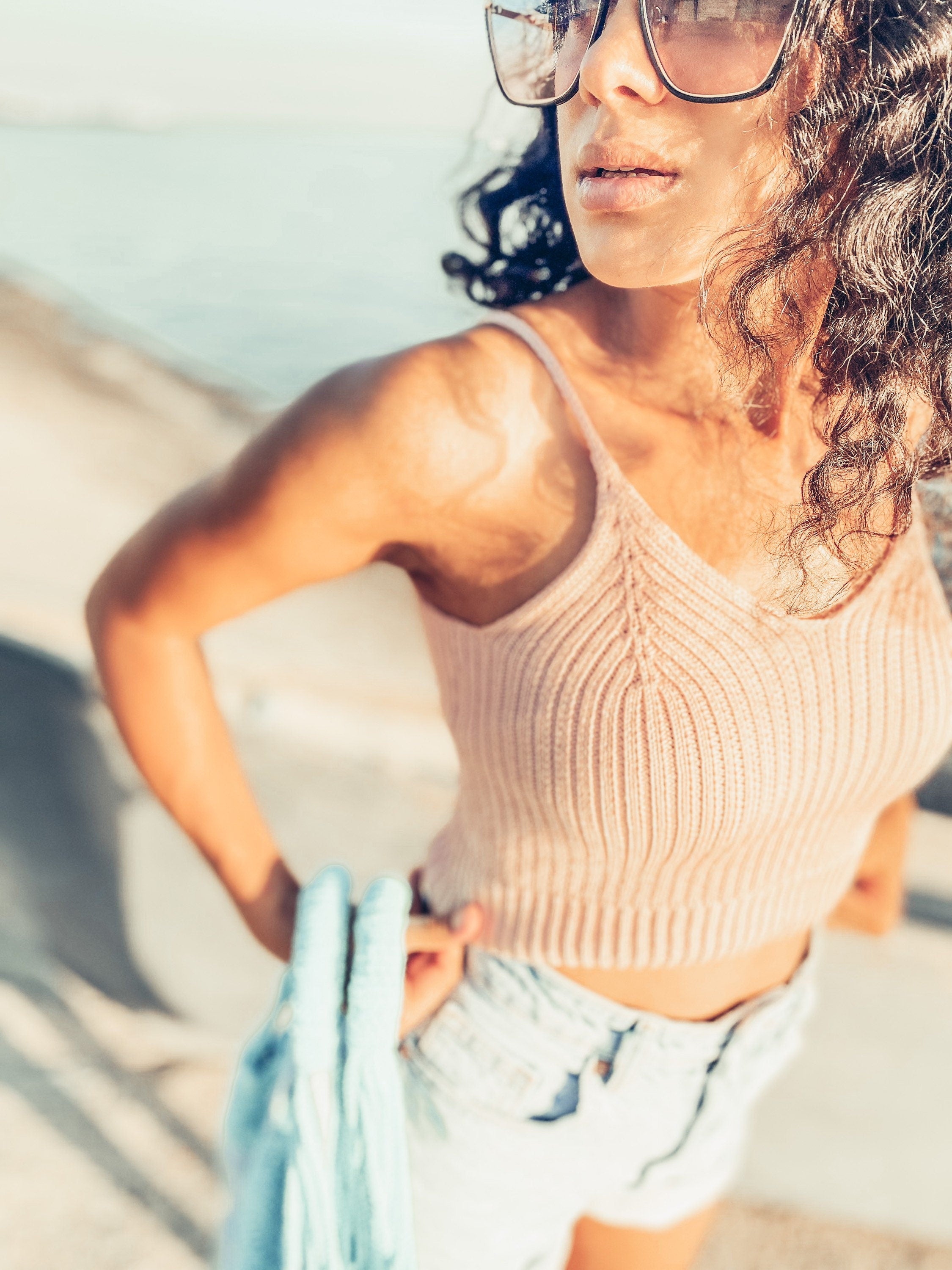 Pastel Crop top for women Short beige top Cotton knitted top Sleeveless knitted crop top/ knit top light pink