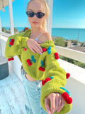 Chunky knit green crop cherry cardigan Strawberry cardigan Knitted crop sweater Loose sweater famous cardigan Unique gifts for her