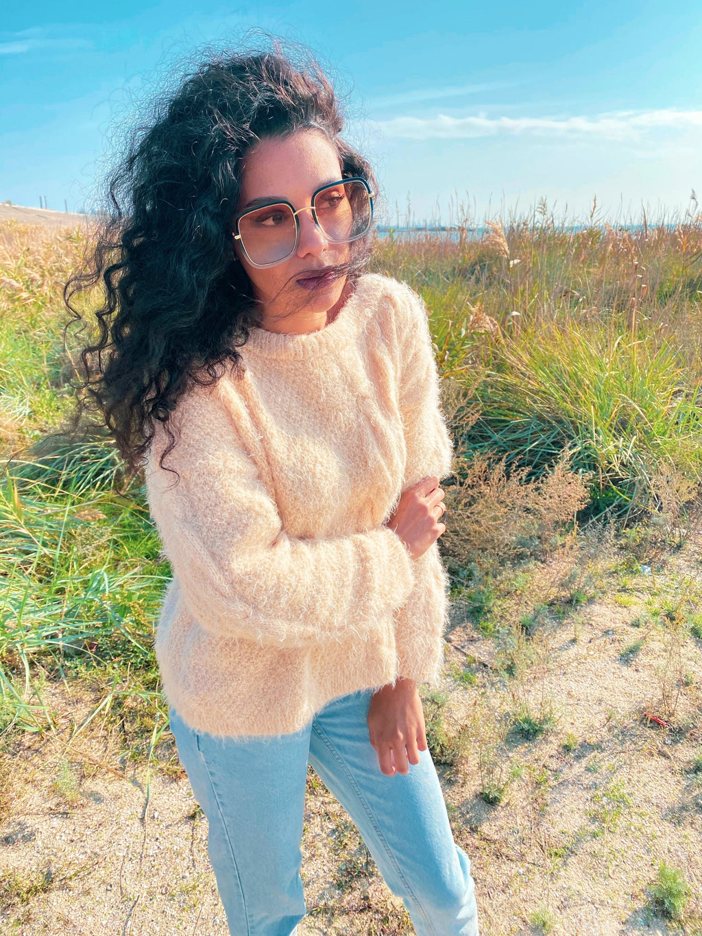 Soft fluffy hand knit oversized sweater for women Eco body friendly Chunky knit Pastel Beige pullover Long sleeve pastel jumper Sustainable