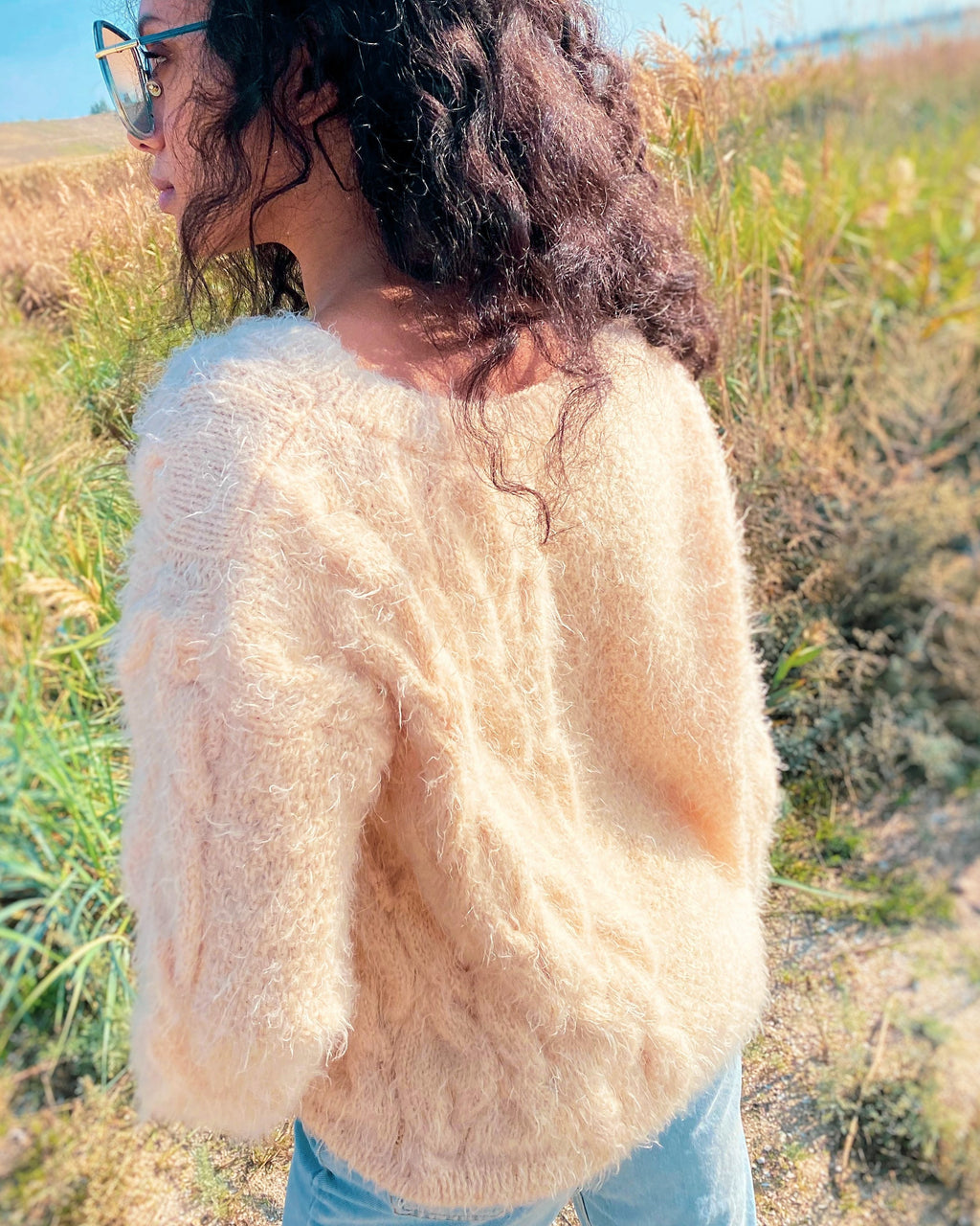 Soft fluffy free wool hand knitted oversized sweater women Eco body friendly Pastel Beige pullover Long sleeve pastel jumper Sustainable