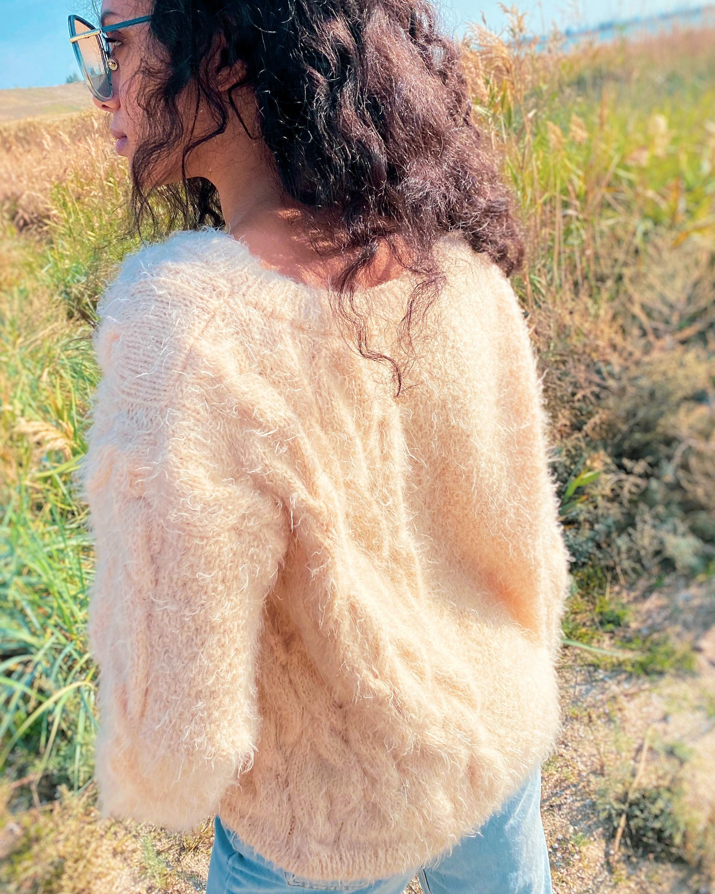 Soft fluffy free wool hand knitted oversized sweater women Eco body friendly Pastel Beige pullover Long sleeve pastel jumper Sustainable
