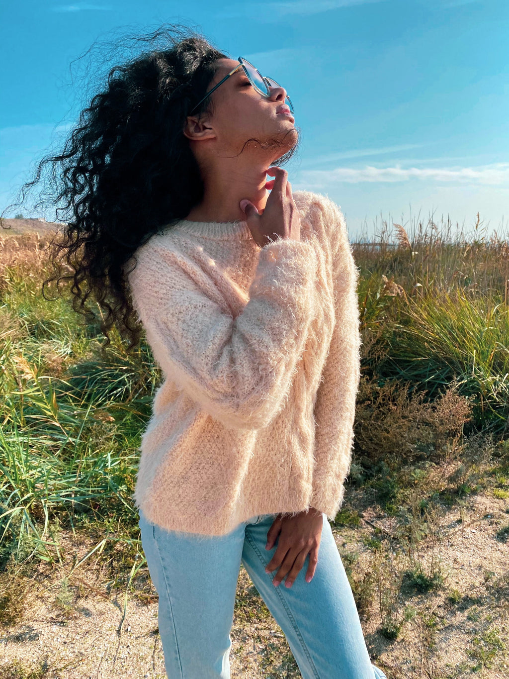 Soft fluffy hand knit oversized sweater for women Eco body friendly Chunky knit Pastel Beige pullover Long sleeve pastel jumper Sustainable