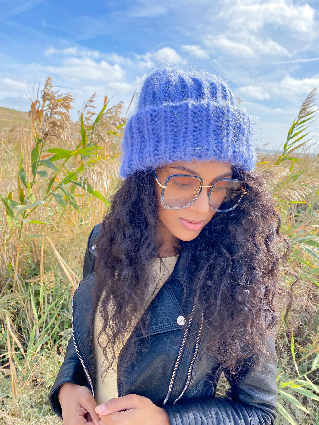 Mohair winter hat blue women Beanie hat blue Knitted fluffy hats Winter accessories Blue mohair Gift for her
