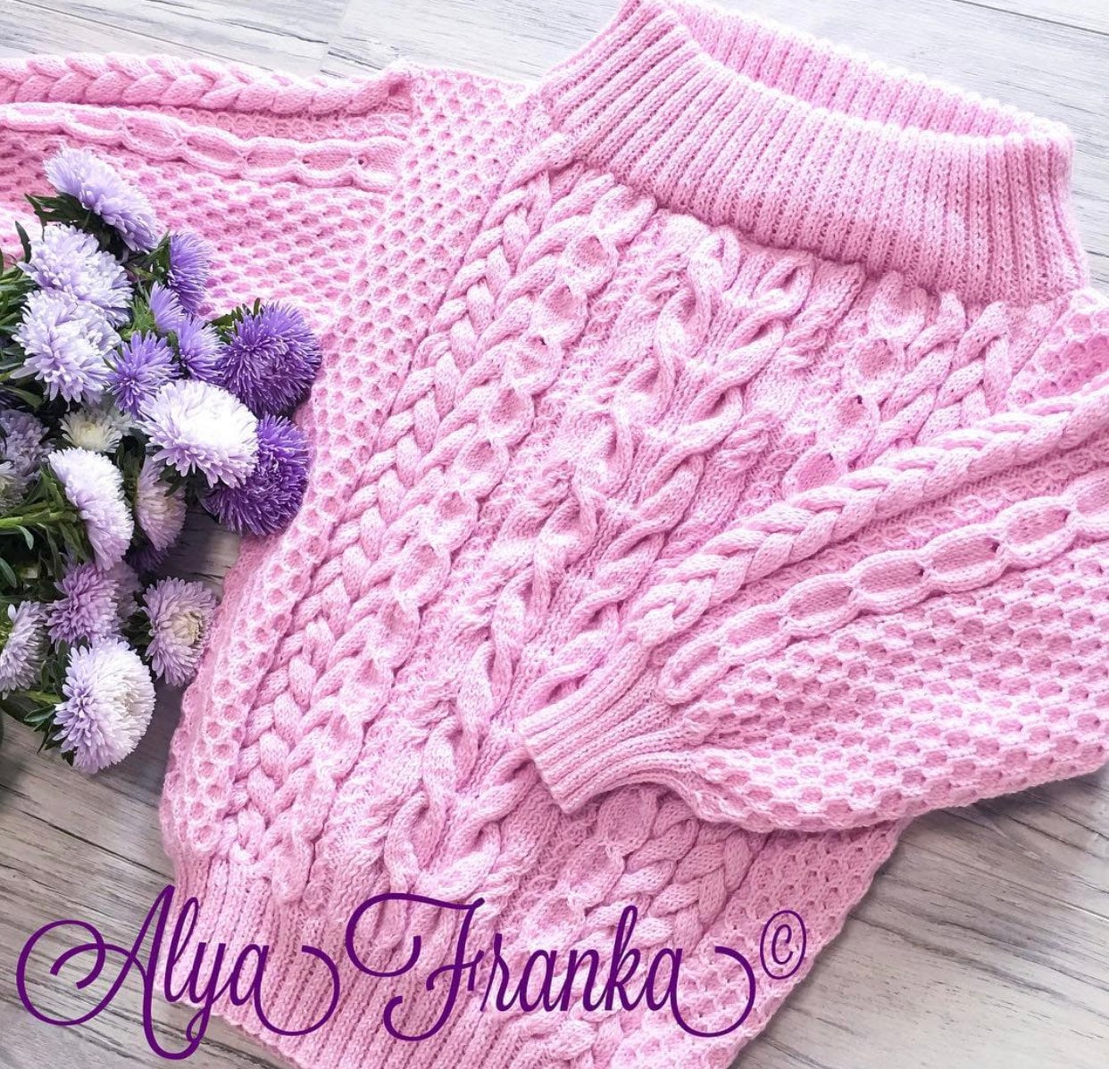 Pastel pink knit wool mixture sweater hand knitted sweater Handmade oversize Cable knit Jumper Chunky knit cotton Off Shoulder Sweater