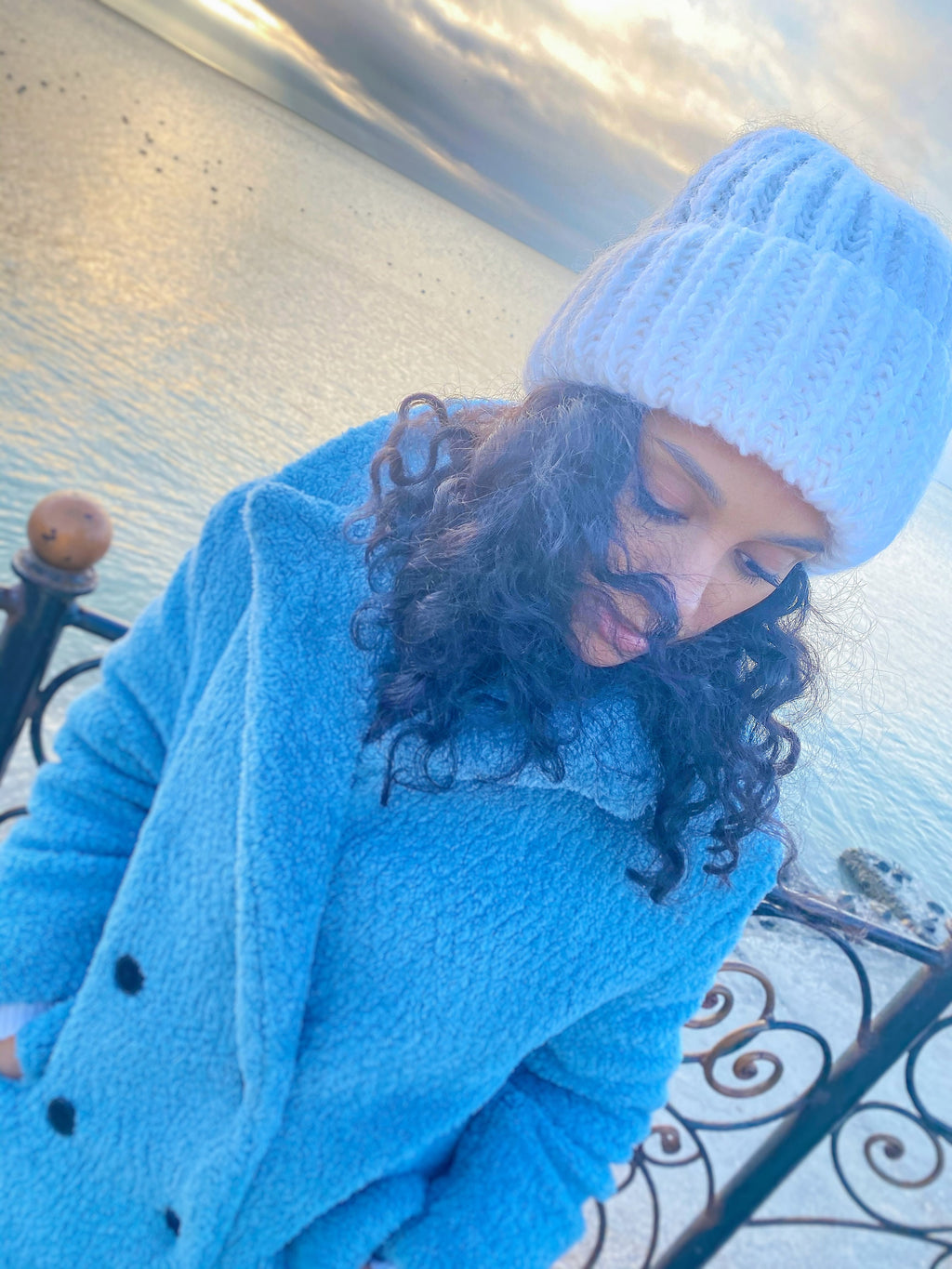 Hand knitted white mohair hat women Bulky knit chunky winter beanie hat Warm hat with lapel Chunky knit hat Cozy white knitted hat