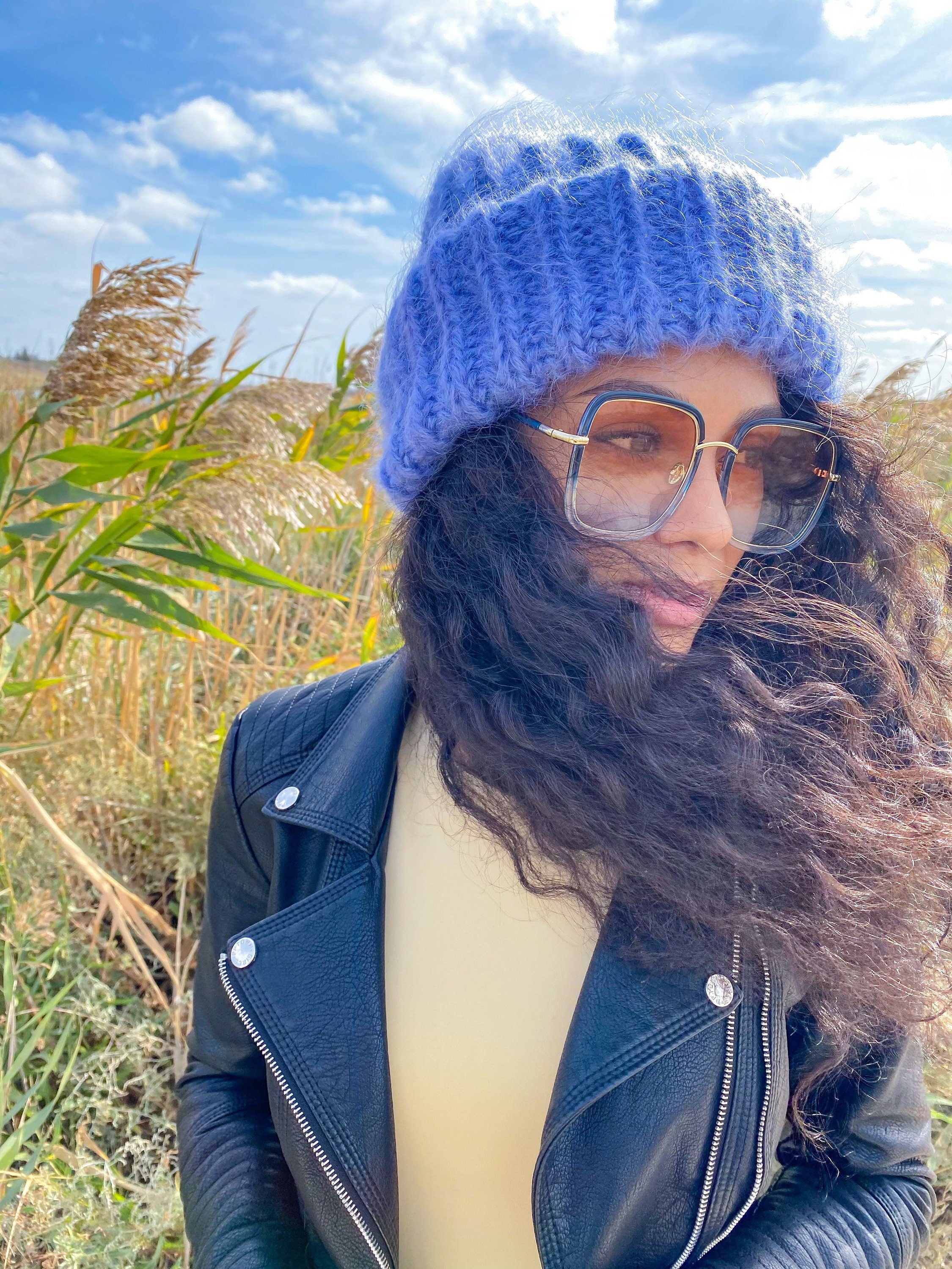 Mohair winter hat blue women Beanie hat blue Knitted fluffy hats Winter accessories Blue mohair Gift for her