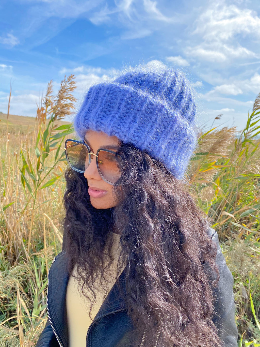 Mohair winter hat blue women Beanie hat blue Knitted fluffy hats Winter accessories Blue mohair Gift for her