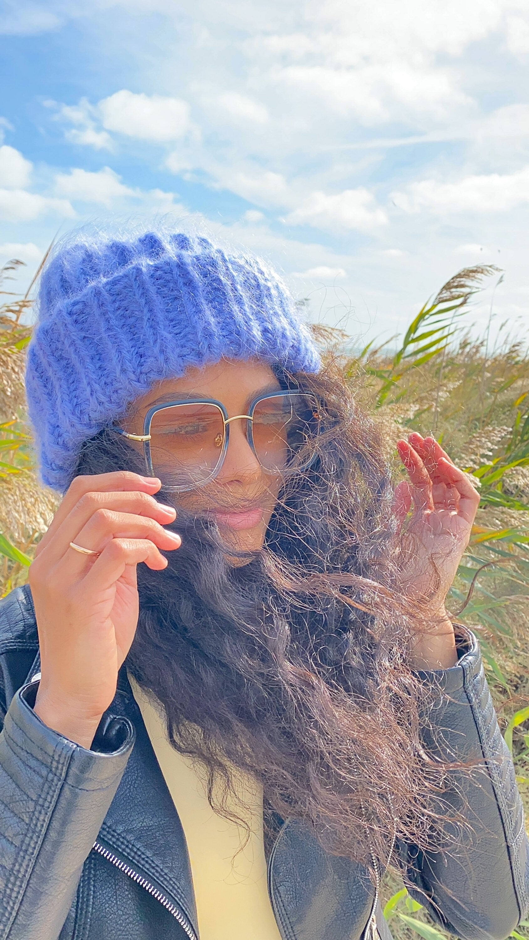 Mohair winter hat blue women Beanie hat blue Knitted fluffy hats Winter accessories Blue mohair Gift for her