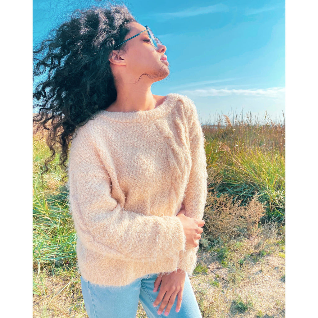 Soft fluffy hand knit oversized sweater for women Eco body friendly Chunky knit Pastel Beige pullover Long sleeve pastel jumper Sustainable