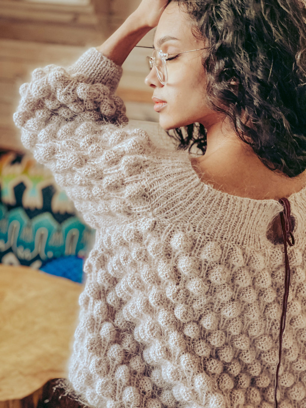 Knitted oversized mohair sweater for women Cable mohair beige knit sweater Winter knitted sweater dress Fluffy long sweater in pastel colors