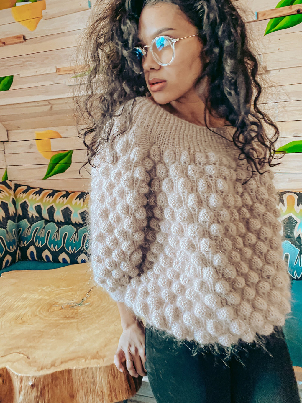 Knitted oversized mohair sweater for women Cable mohair beige knit sweater Winter knitted sweater dress Fluffy long sweater in pastel colors