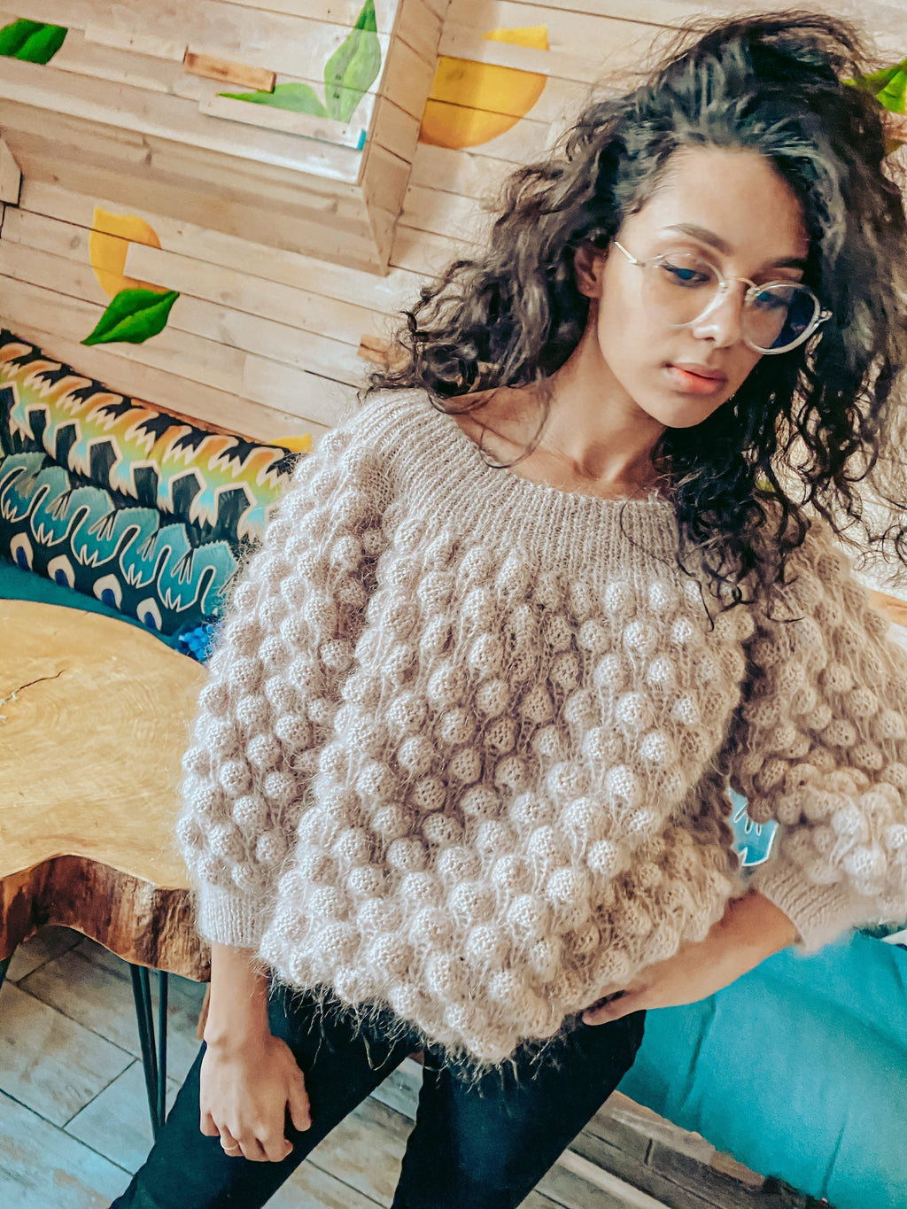 Knitted oversized mohair sweater for women Cable mohair beige knit sweater Winter knitted sweater dress Fluffy long sweater in pastel colors