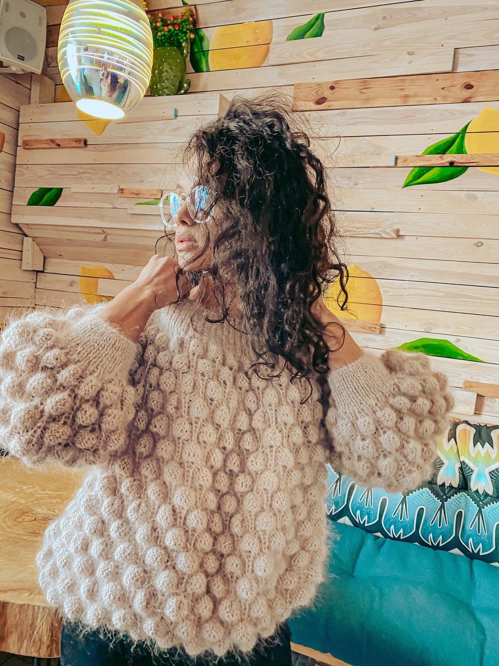 Knitted oversized mohair sweater for women Cable mohair beige knit sweater Winter knitted sweater dress Fluffy long sweater in pastel colors
