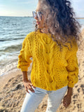Hand knitted yellow sweater soft wool for women Oversized women’s knit jersey Three-quarter sleeve Chunky lemon sweater