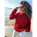 Chunky knit sweater Red sweater Oversized sweater Braids sweater Cable knit sweater burgundy sweater Women Knitwear turtleneck unique gifts