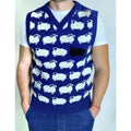 Blue knitted vest white black sheep for men Knit merino cable knit sweater vest white sheep Sleeveless jacket men’s wool Gift for him