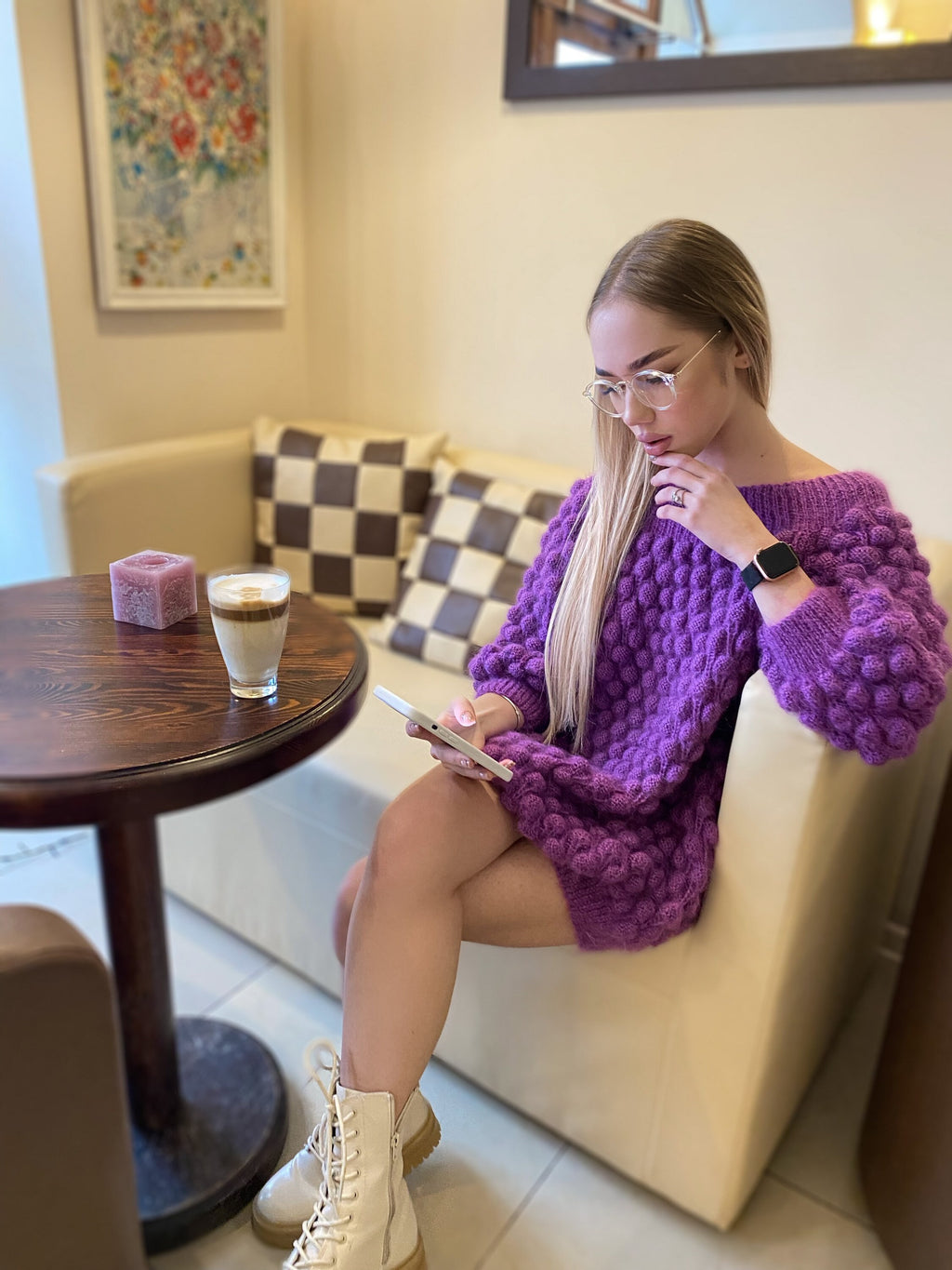 Violet mohair fluffy sweater women Mohair sweater Purple sweater Chunky sweater dress Lilac knit dress Mohaire dress cable knit sweater vest